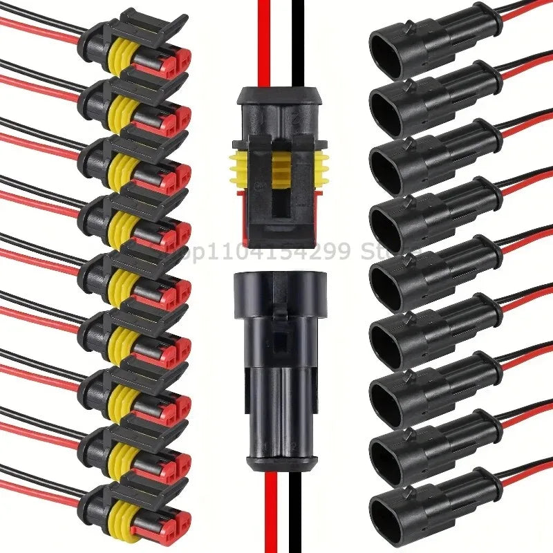 Waterproof 2-Pin Electrical Connector Kit with 16 AWG Wire