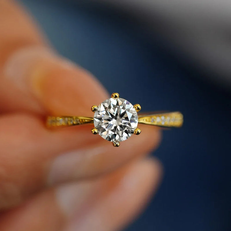 Geometric Moissanite Ring in Gold-Plated Sterling Silver