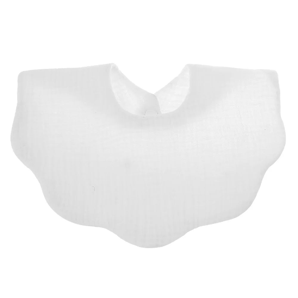 A white soft cotton baby bib in a bandana style for newborns.