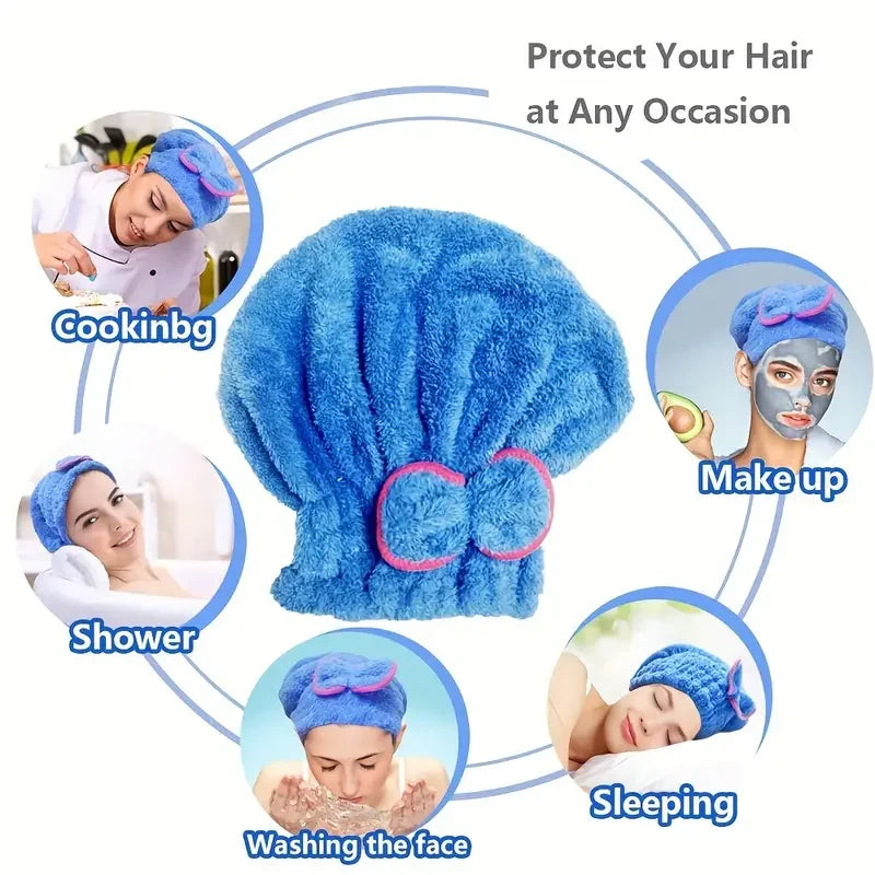Quick-Dry Microfiber Shower Cap with Bowtie Detail