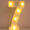 A glowing yellow LED letter light shaped like the number seven, used for home and party decor.