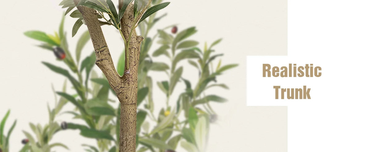 Lifelike Artificial Olive Tree in Black Pot with Natural Wood Trunk