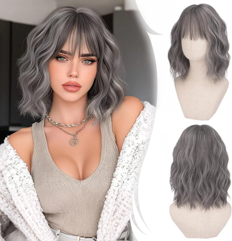 Short Wavy Bob Wig with Bangs