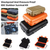 Shockproof and pressure proof EDC outdoor survival kit featuring various sealed storage boxes in black, orange, and olive gre