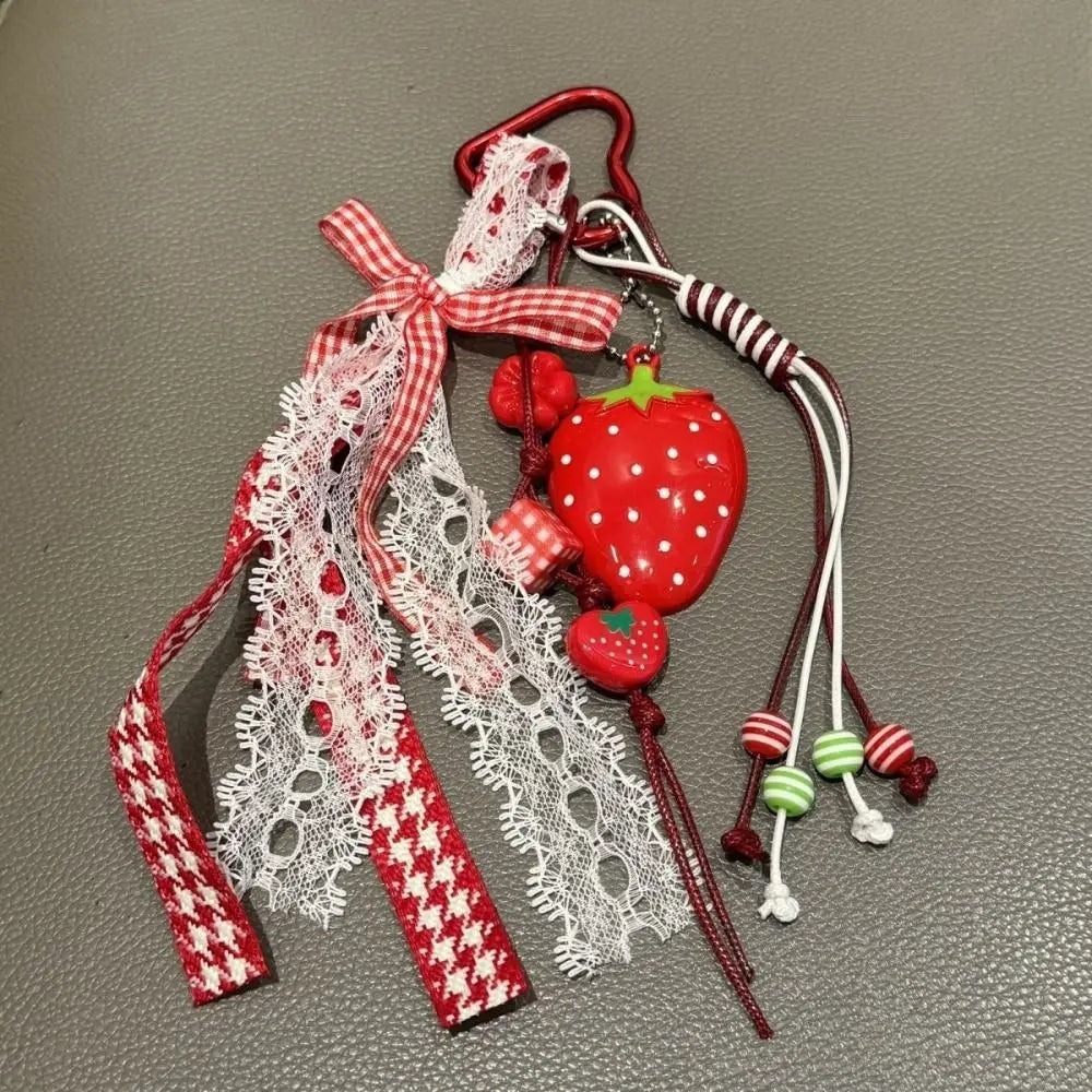 Strawberry Bag Charm Keychain with Ribbon Bow