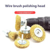 A set of wire brush polishing heads, including a main head and several smaller brush cups.