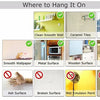 Guide showing where to hang glitter pink peel-and-stick vinyl contact paper on various surfaces like walls, tiles, windows, a