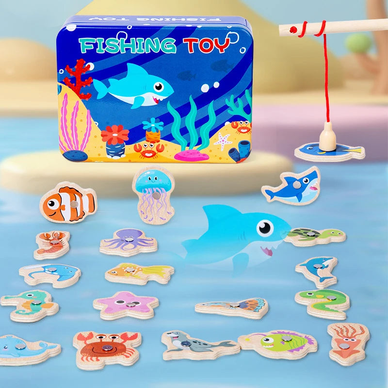 Montessori Wooden Magnetic Fishing Toy for Kids – Educational Marine Life Game
