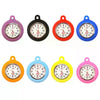 A set of six colorful silicone pocket nurse watches with brooch pins in various colors including purple, black, red, blue, or