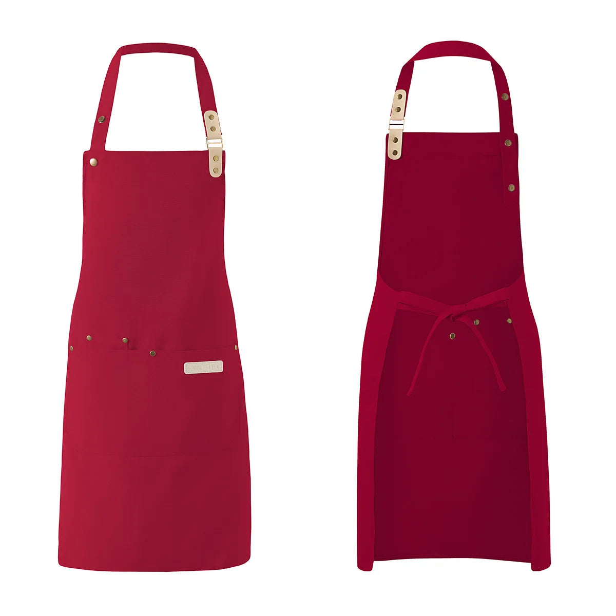 A solid red waterproof canvas chef apron with long sleeves and adjustable straps.