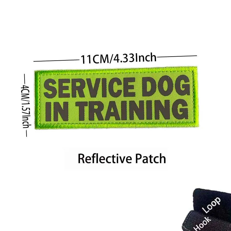 Lime green service dog in training reflective patch embroidered on fabric