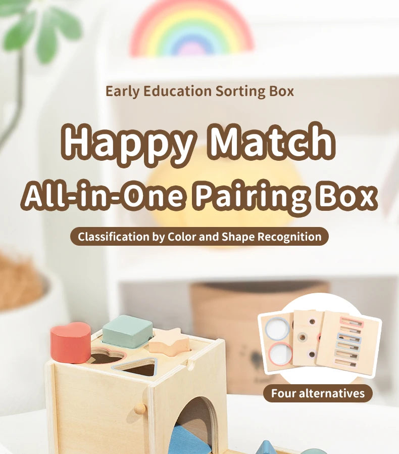Montessori 4-in-1 Wooden Color Sorting & Shape Matching Box for Toddlers