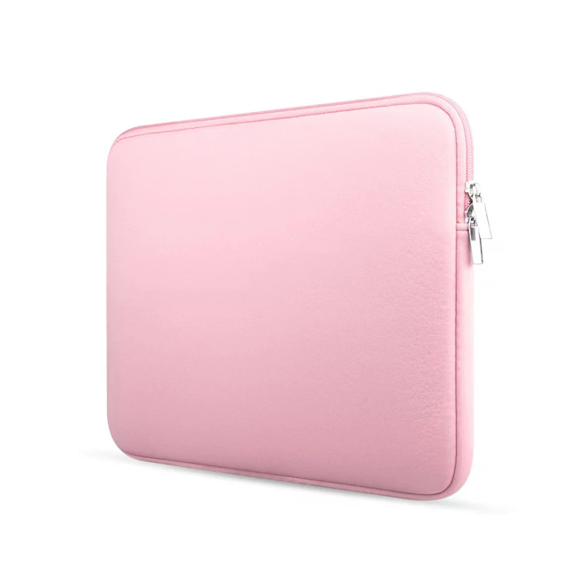 A pink universal laptop sleeve with a zipper closure.