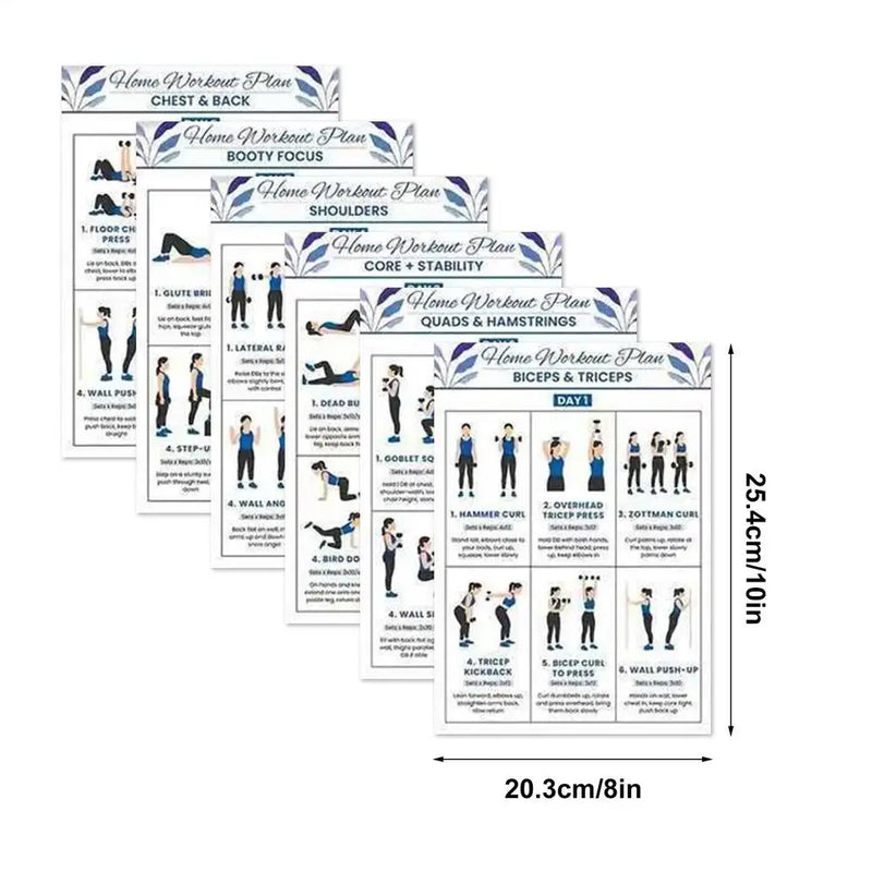 6er-Set Poster mit Übungen für Kurzhanteln