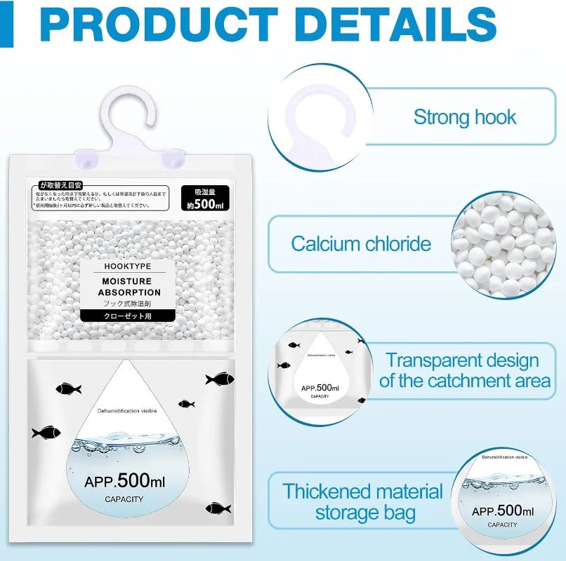Hanging Moisture Absorber Bags for Wardrobe & Closet