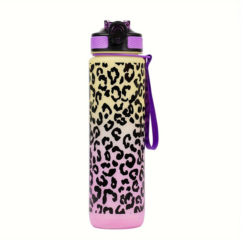 Leopard Print Sports Water Bottle with Straw
