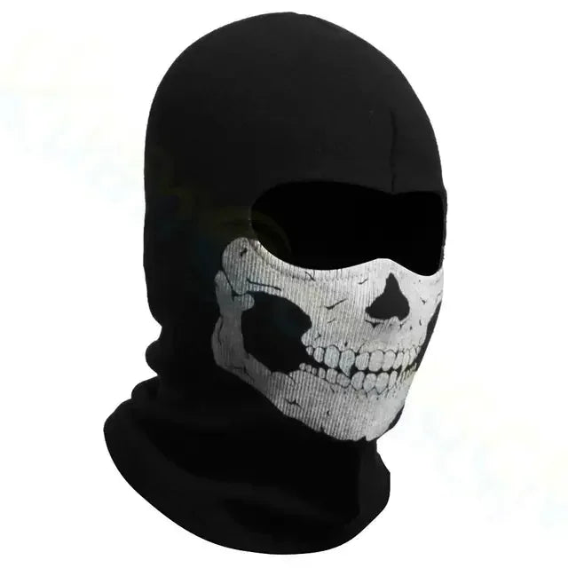 Black full face balaclava with a white skull print