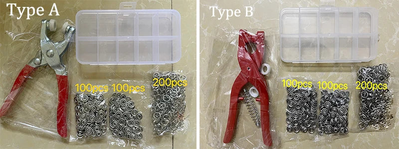 Metal Snap Fastener Kit with Hand Press Pliers & Storage Box
