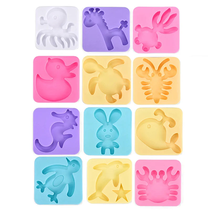 A set of colorful 3D water elf craft kits for kids featuring various animal shapes like a mermaid, duck, and starfish.