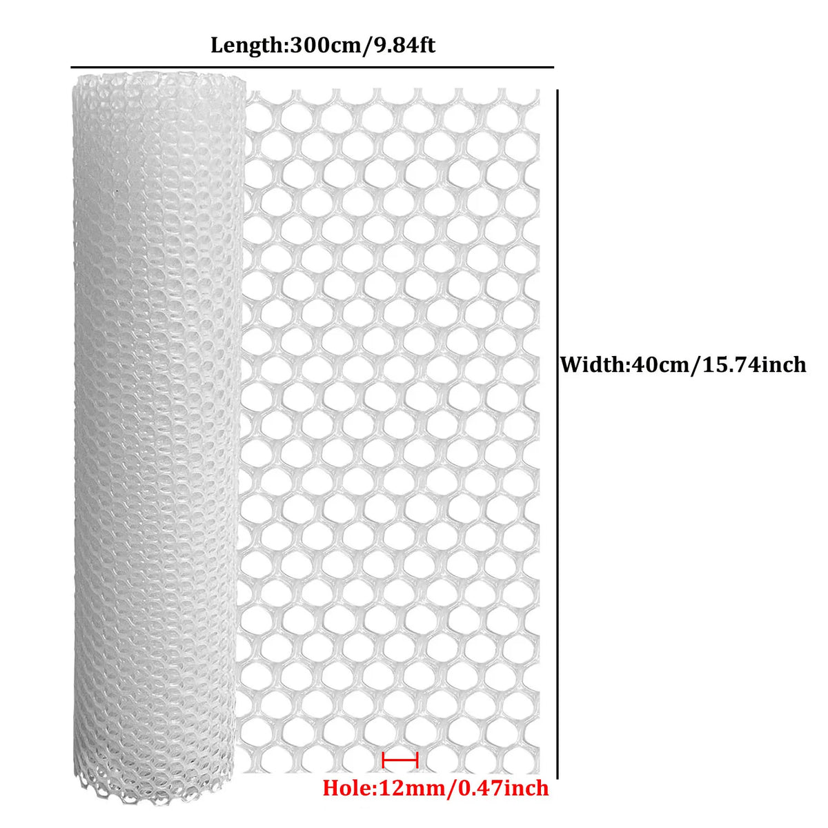 Roll of white plastic wire mesh with 12mm holes for garden and DIY projects