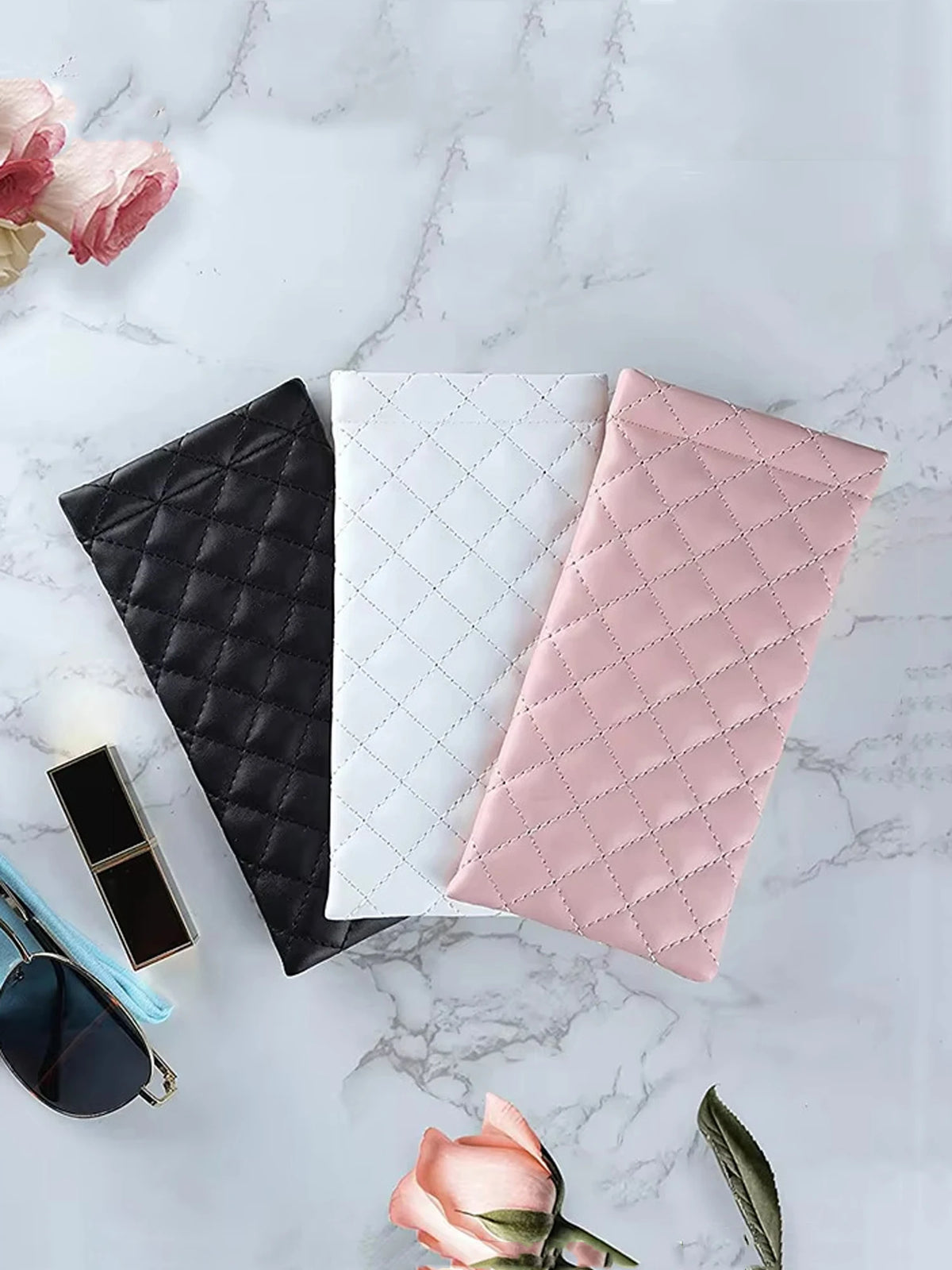 Soft PU Leather Squeeze Glasses Case with Multi-Functional Storage Pocket