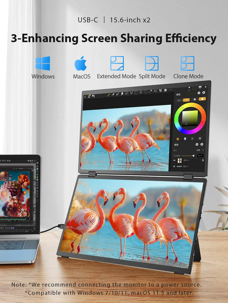 Monitor Portátil de Doble Pantalla para Laptop de 15.6"