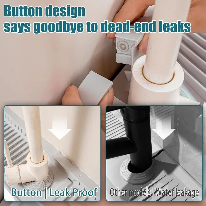 A hand is using a button design leak proof faucet component to prevent dead-end leaks.
