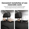 Hands are shown inserting a buckle around a headrest metal rod to install non-removable seats in a car.