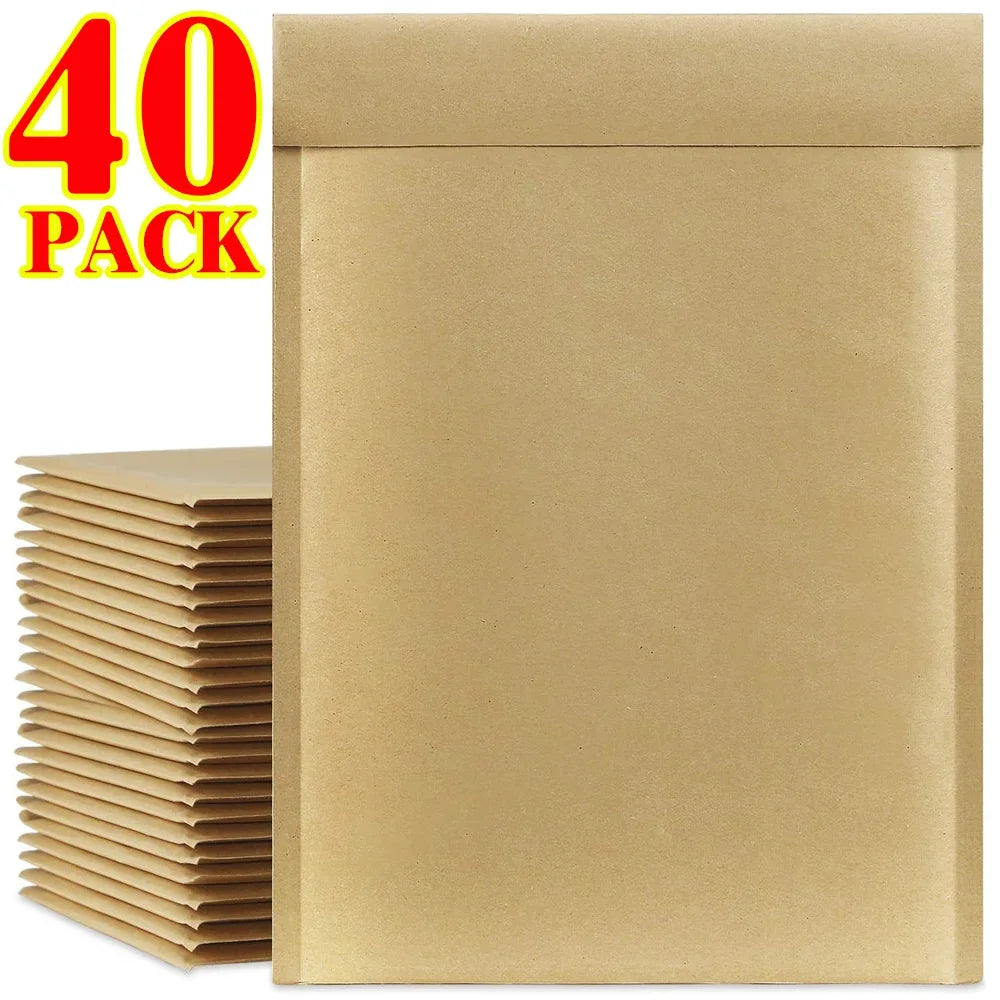 A stack of 40 kraft brown bubble mailers with self-seal adhesive.