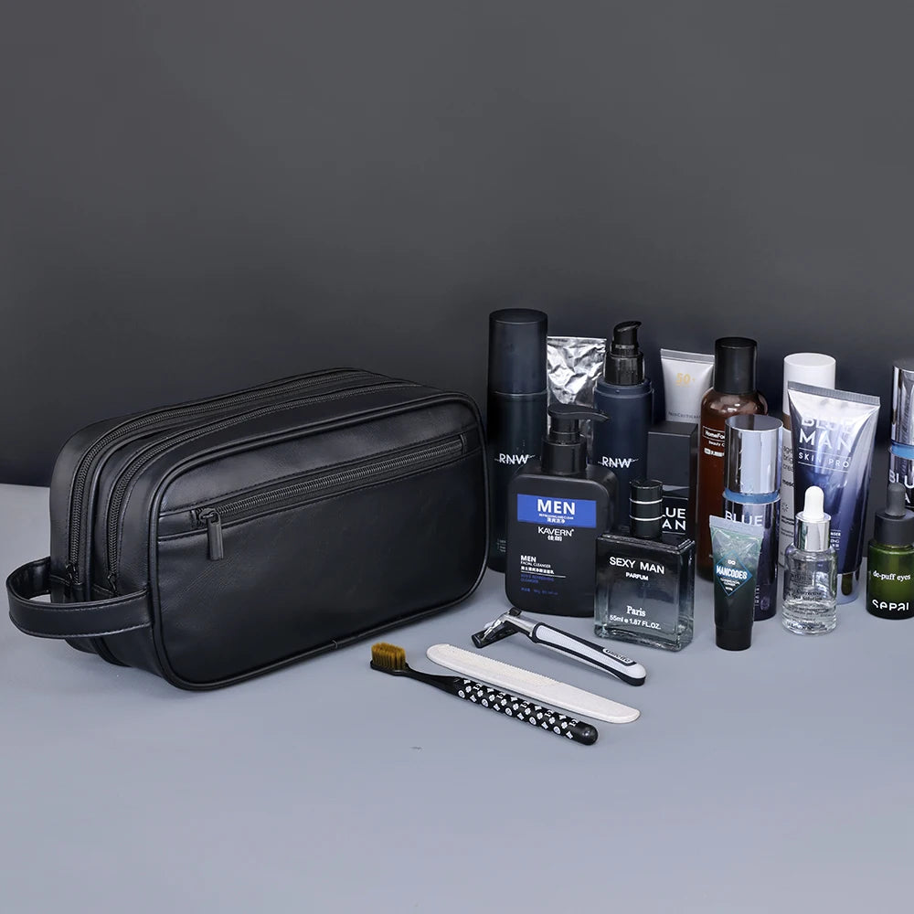 Premium PU Leather Double-Layer Toiletry Bag for Travel