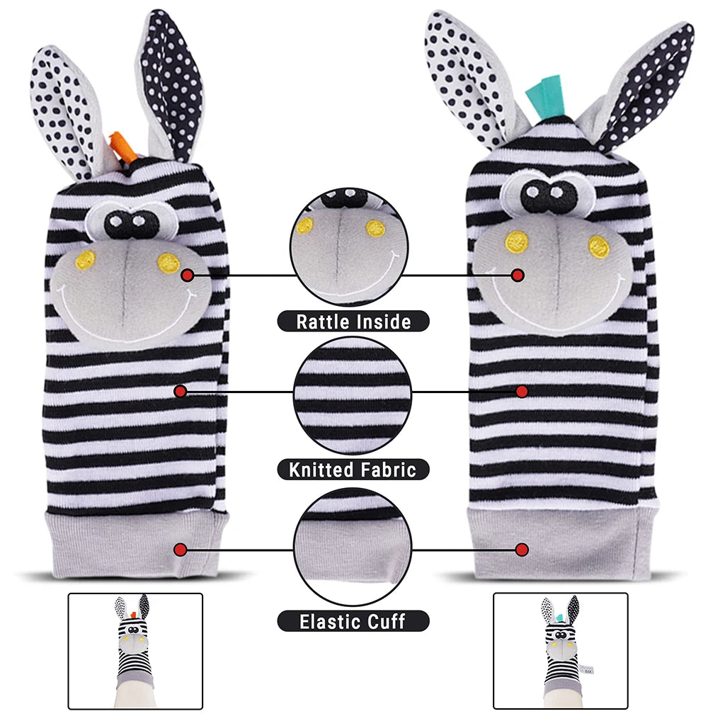 Soft Plush Baby Rattle Wrist and Foot Socks Set for Newborns