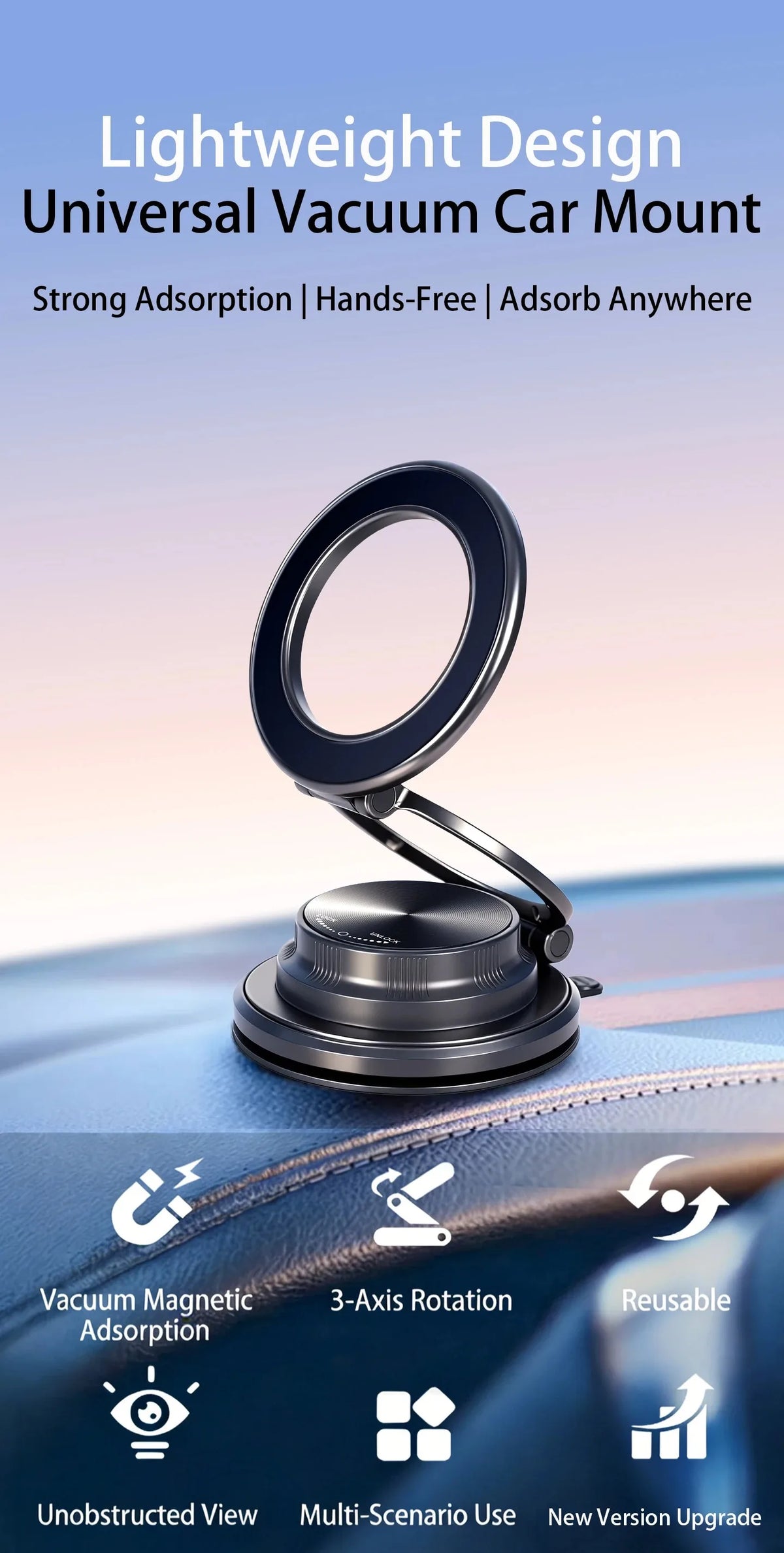 Magnetic Car Phone Holder with Vacuum Suction Mount