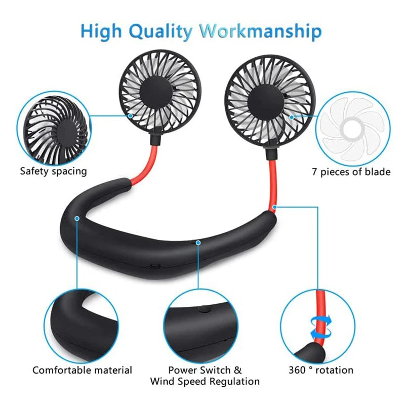 USB Rechargeable Neck Fan with Adjustable Wind Speed