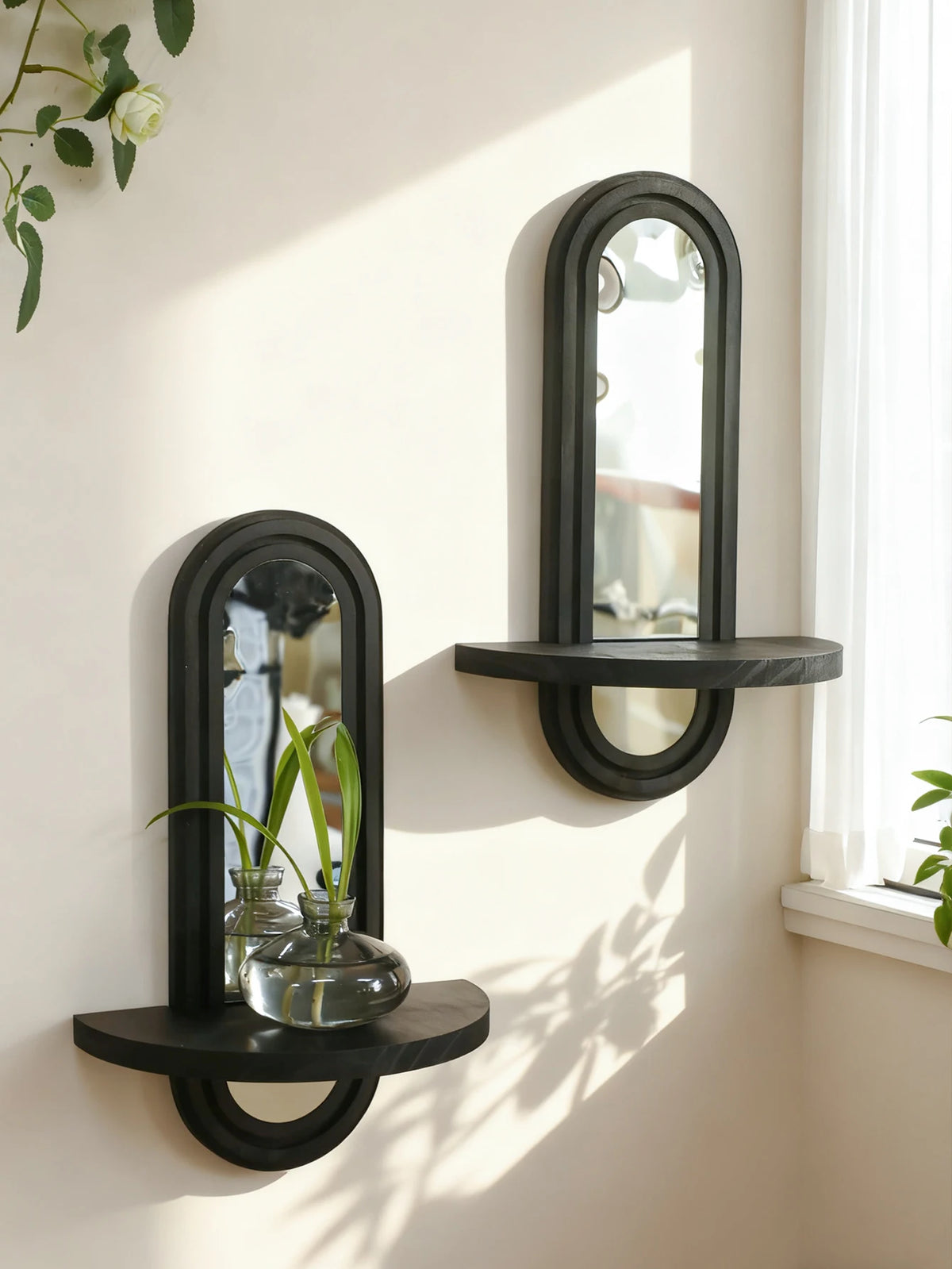 Arched Wall Shelf with Mirror — Modern Geometric Design