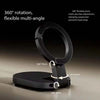 Black flexible multi-angle phone and tablet stand with 360 degree rotation and 180 degree pitch adjustment