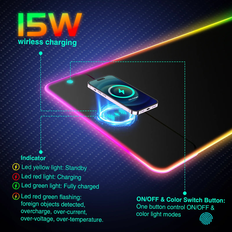 RGB Gaming Mouse Pad with 15W Wireless Charging