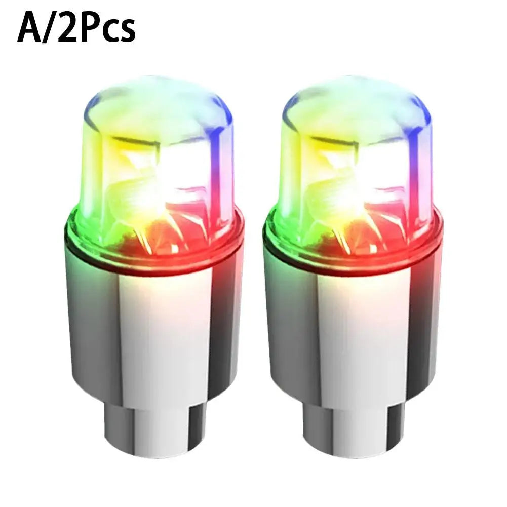 A pair of motion-activated LED tire valve lights for bikes, cars, and motorcycles.