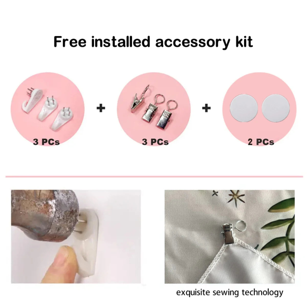 Kostenloses installiertes Zubehör-Kit für personalisierte Flaggen-Tapestrie-Wanddekoration mit drei und zwei Teilen.