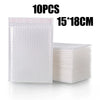 A stack of 10 white padded bubble mailers, measuring 15x18cm each.