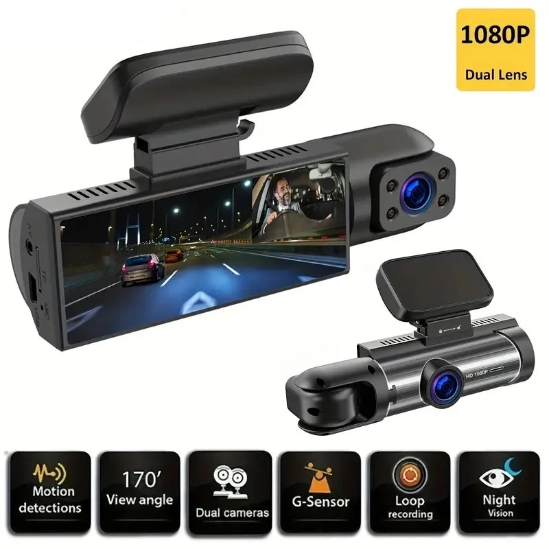 Dual-Lens Dash Cam with 1080P HD Recording and Night Vision