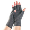 Gray compression gloves with wrist support worn on a hand and forearm.