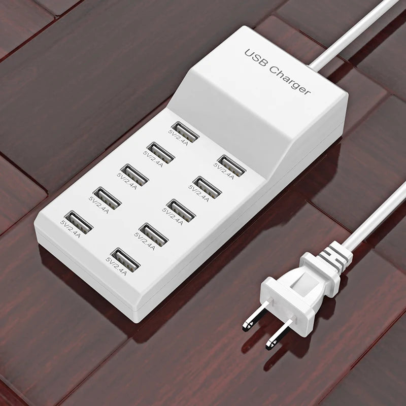 10-Port USB Charging Station with Smart Power Distribution
