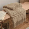 Khaki Knitted Throw Blanket with Tassels