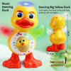 A yellow duck toy designed for dancing with lights, hands, and feet.