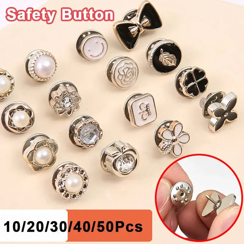 Pearl Rhinestone Brooch Pins with Secure Clasp (Set of 10)