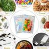 A collection of various products including tea, cookies, spices, beauty tools, and electronics, with holographic rainbow self