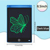 A dark blue 8.5-inch LCD drawing tablet showing a green butterfly outline on the screen.