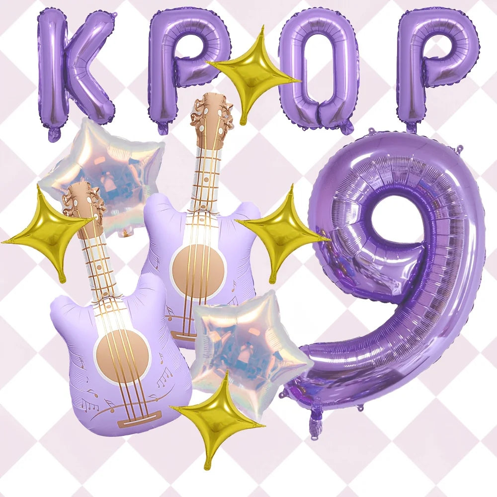 Purple Guitar Balloon Set for K-Pop Music Birthday Parties