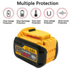 A yellow and black lithium-ion battery pack labeled 20V 12.0Ah DCB609 for power tools.