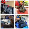 Close-up views of a universal motorcycle one-way fuel tank breather valve installed on various motorcycle engines.